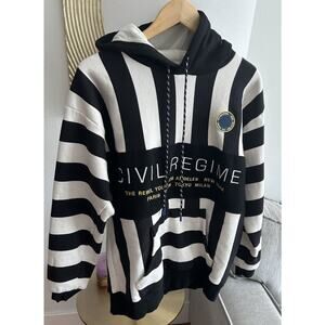 CIVIL REGIME LOS ANGELES BLACK/WHITE STRIPES HOODIE SZ M RUGBY 90’S PREPPY